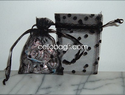 3x4 Tulle Polka Dots Wedding Favor Gift Bags/Pouches - Black