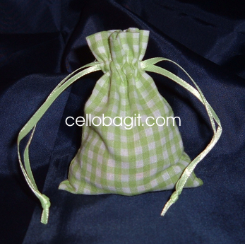 3x4 Cotton Gingham Wedding Favor Gift Bags/Pouches - Green