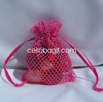 3x4 Mesh Fishnet Wedding Favor Gift Bags/Jewelry Pouches - Hot P