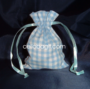 3x4 Cotton Gingham Wedding Favor Gift Bags/Pouches - Light Blue