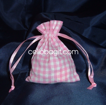 3x4 Cotton Gingham Wedding Favor Gift Bags/Pouches - Pink